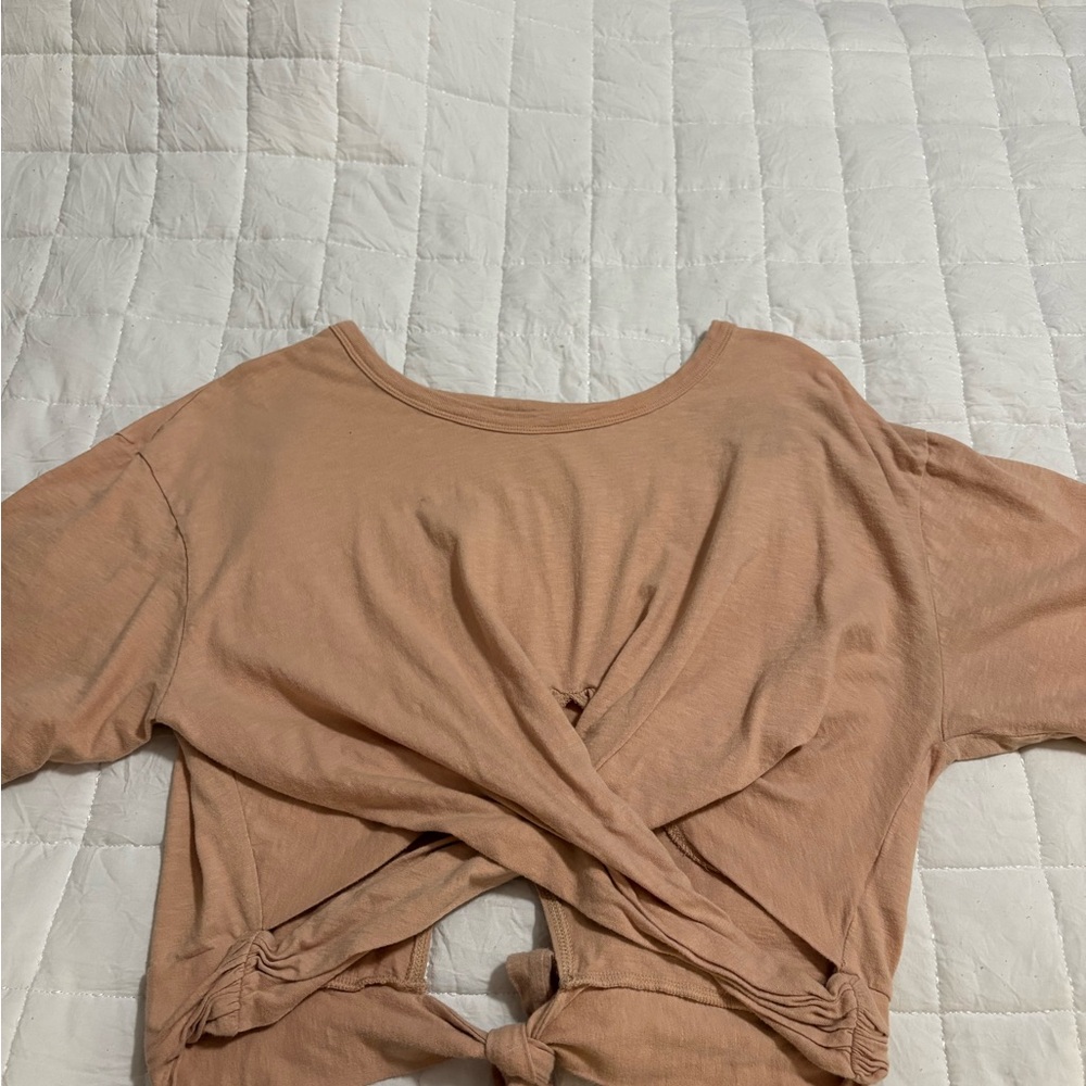 WMNS LARGE Aerie Cropped Tie T-Shirt Peachy Orange